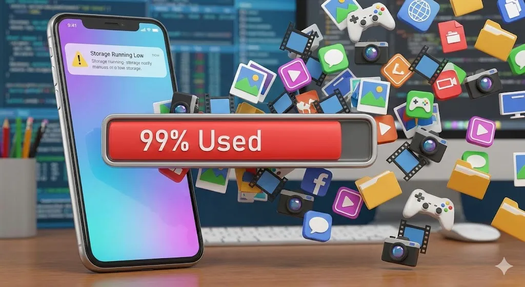 Checking available storage space on Android phone to fix stuck downloads.