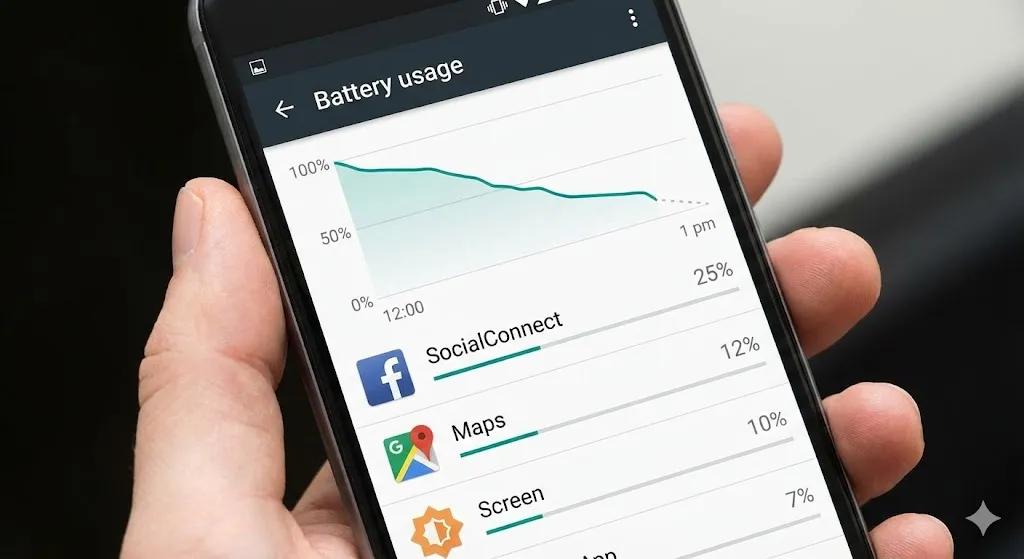 Checking battery usage stats in Android settings to find draining apps.
