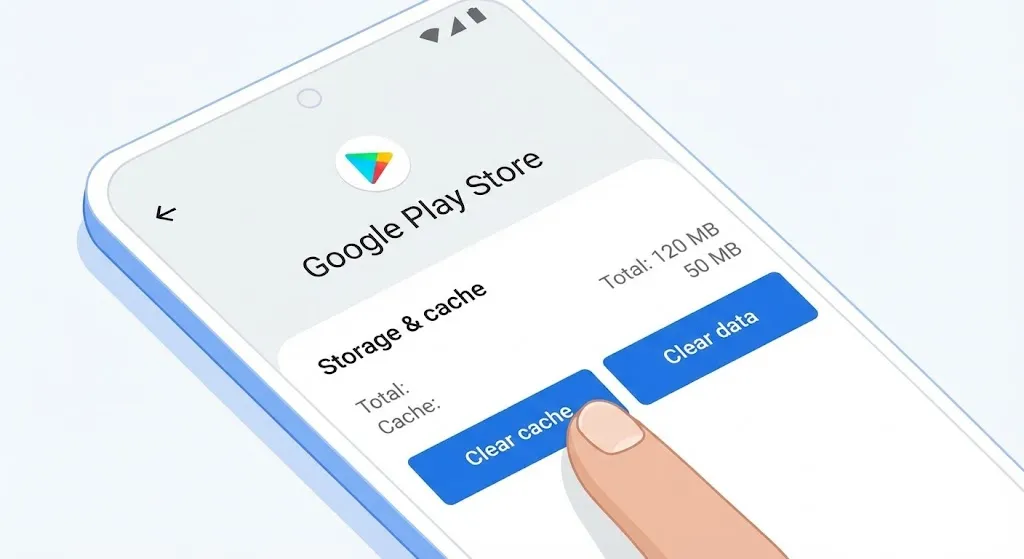 Clearing cache and data for Google Play Store in Android settings to fix download errors.