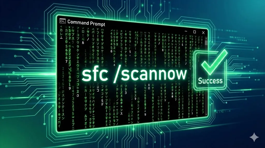 Running SFC scannow command in Windows CMD to fix update errors.