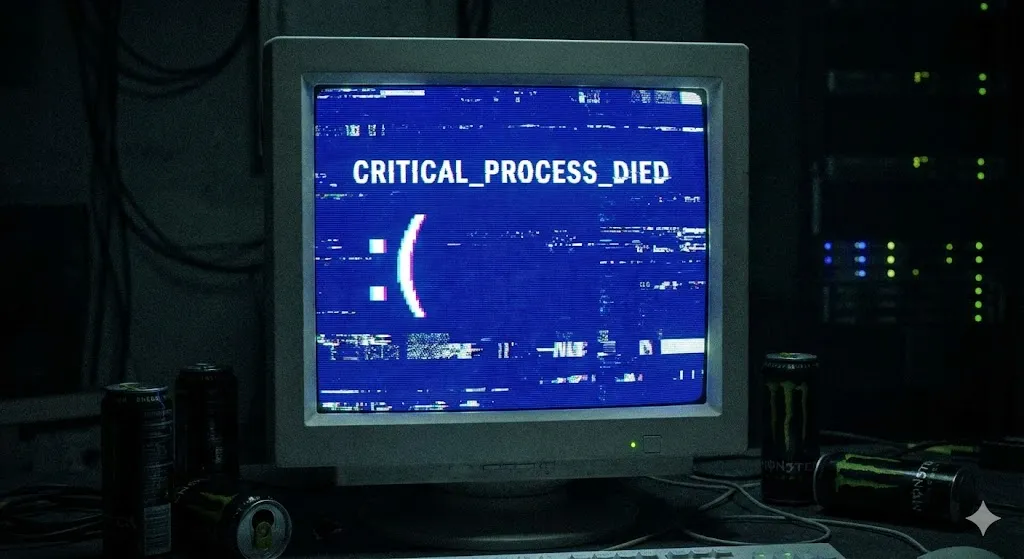 Windows Blue Screen of Death (BSOD) showing Critical Process Died error code.