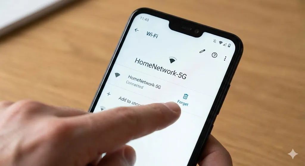 Forgetting Wi-Fi network in Android settings to fix connection issues.