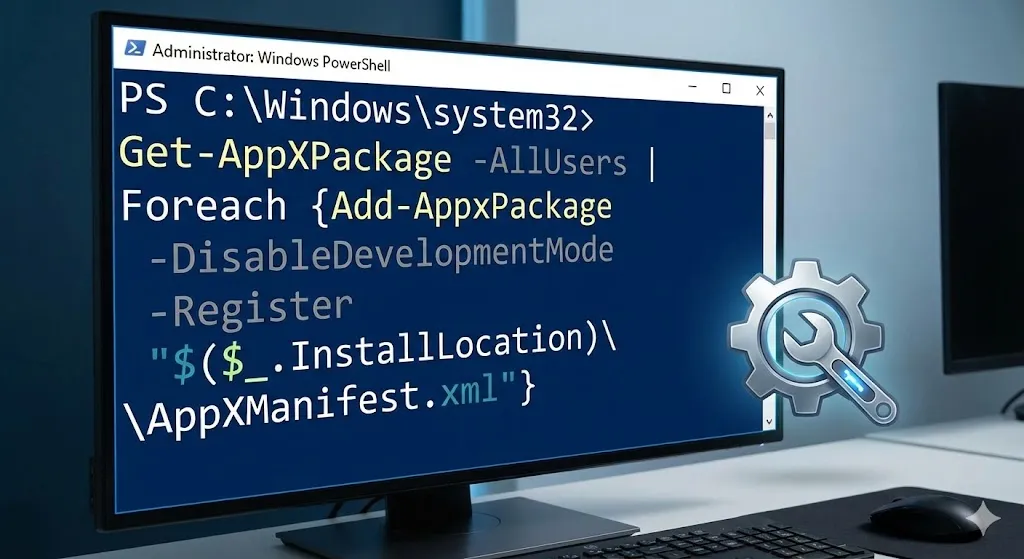 Running PowerShell command to reset Windows Search app.