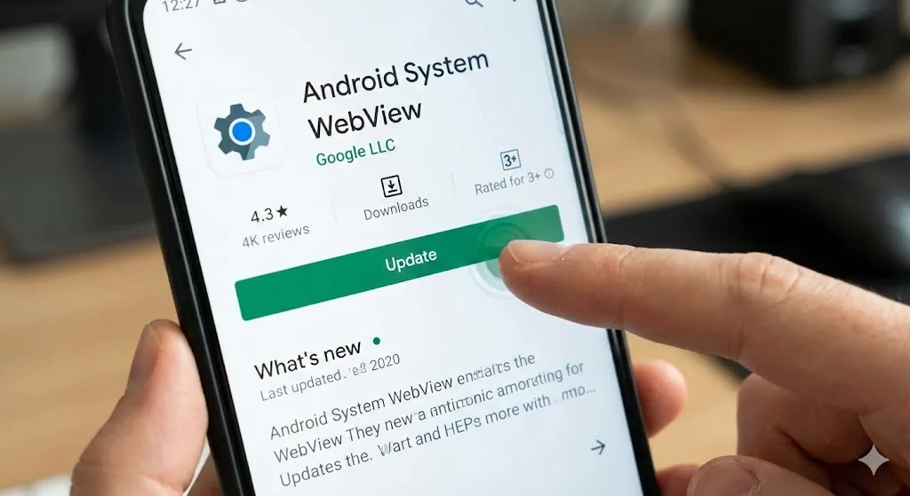 Updating Android System WebView in Google Play Store to fix crashing apps.