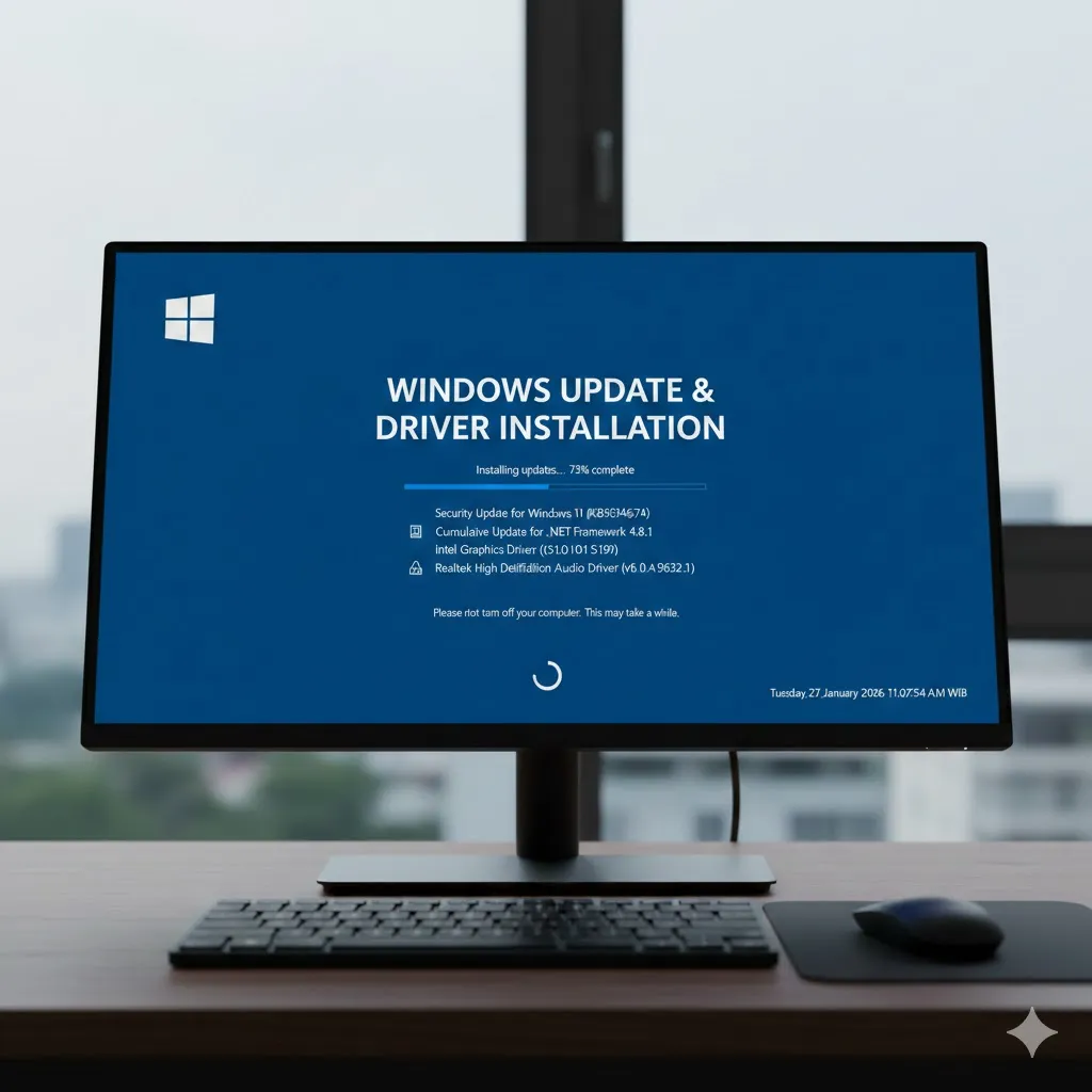 Windows update and driver installation screen