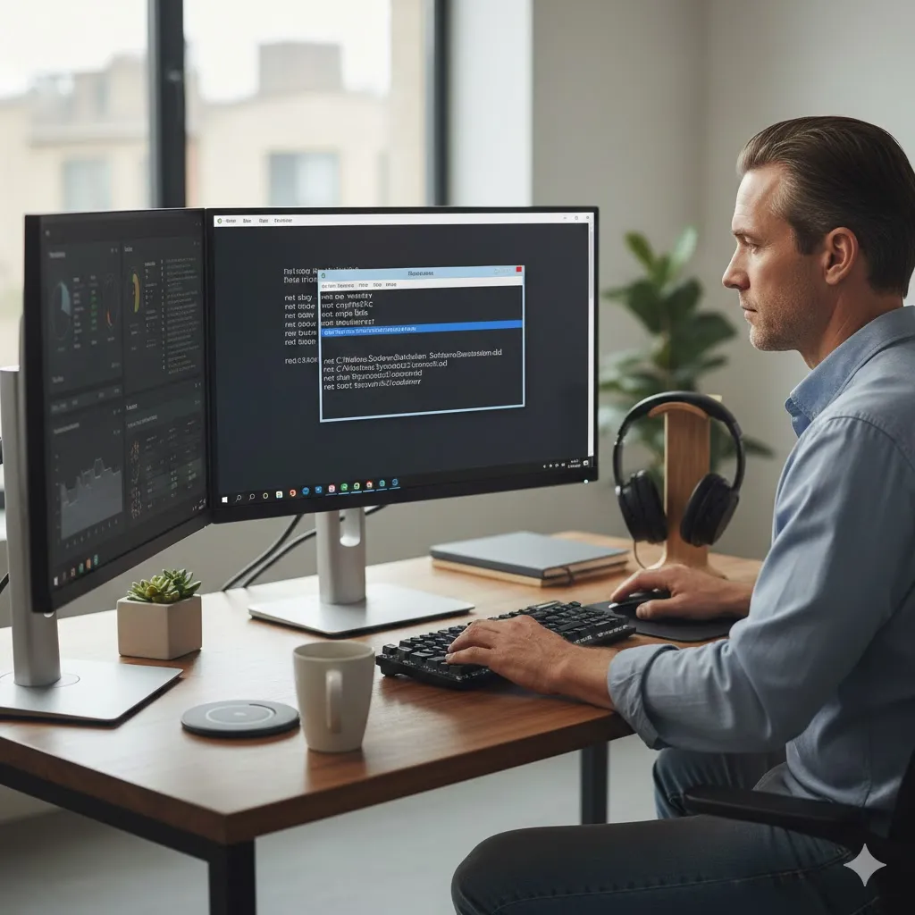 person sit while checking disk health at windows pc